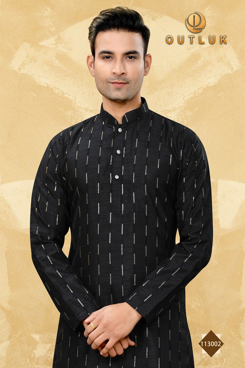 Black Art Silk Mens Kurta Pajama 113002