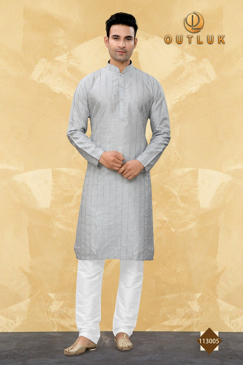 Gray Art Silk Mens Kurta Pajama 113005