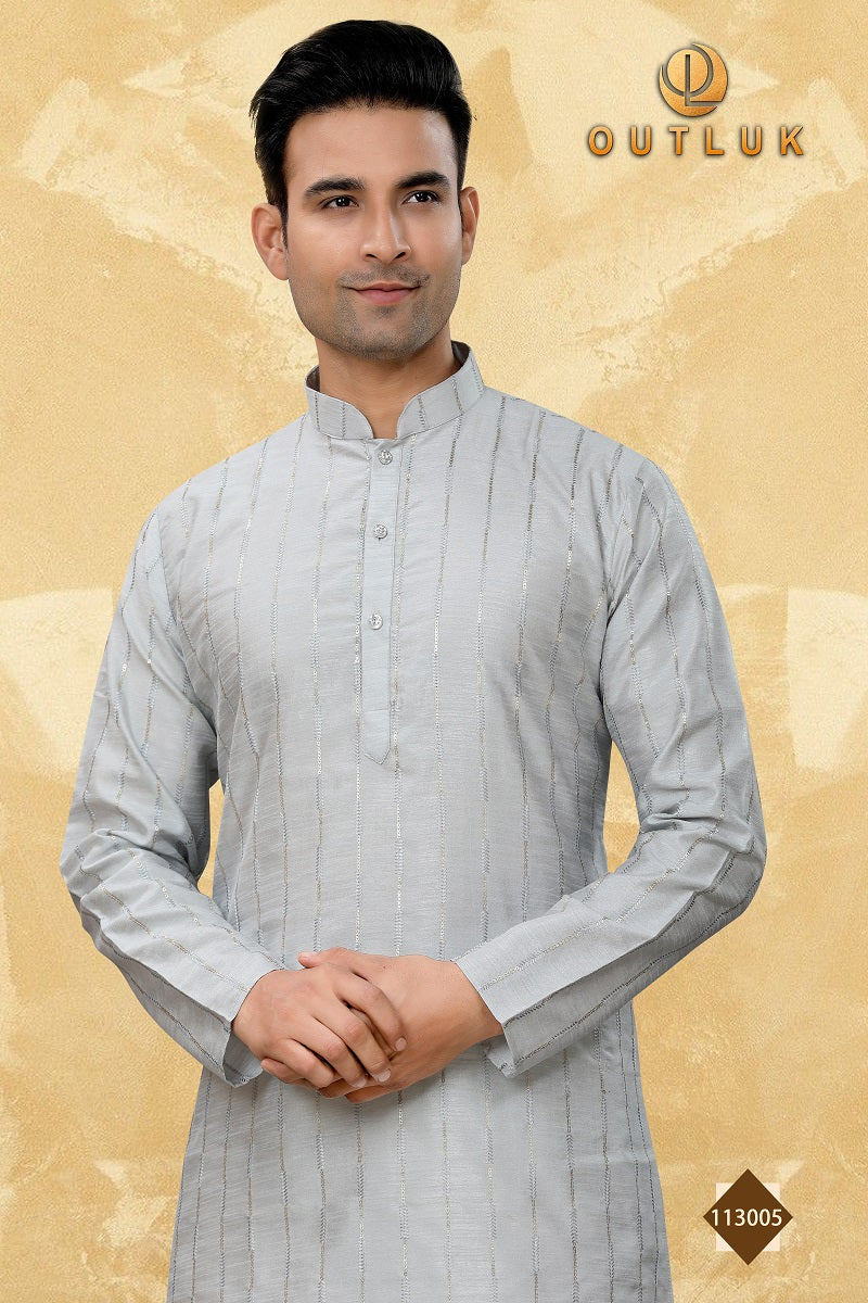 Gray Art Silk Mens Kurta Pajama 113005