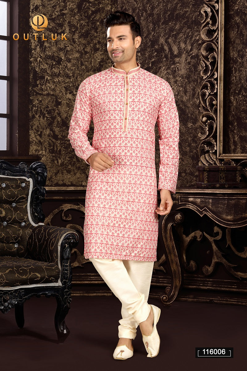 Red Cotton Mens Kurta Pajama 116006