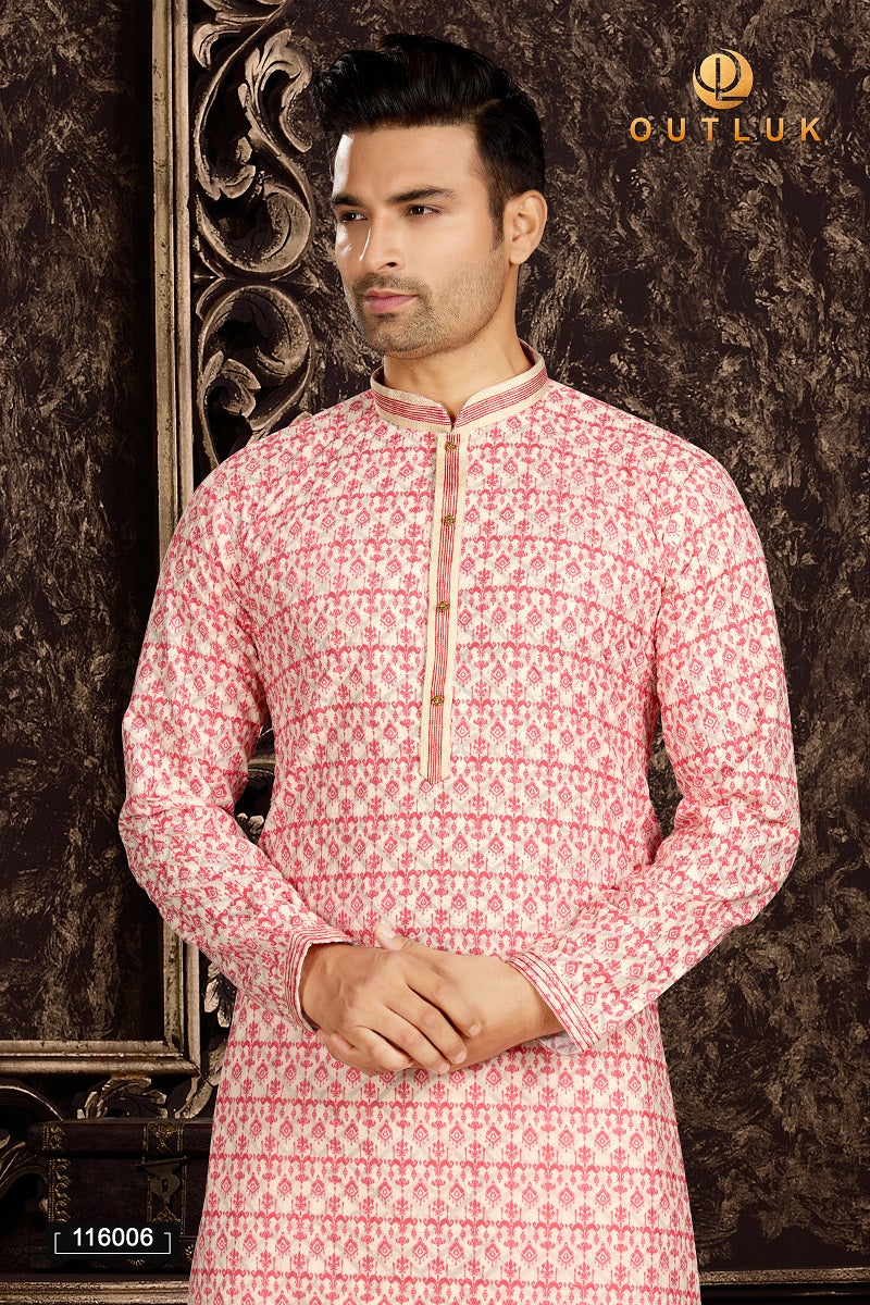 Red Cotton Mens Kurta Pajama 116006