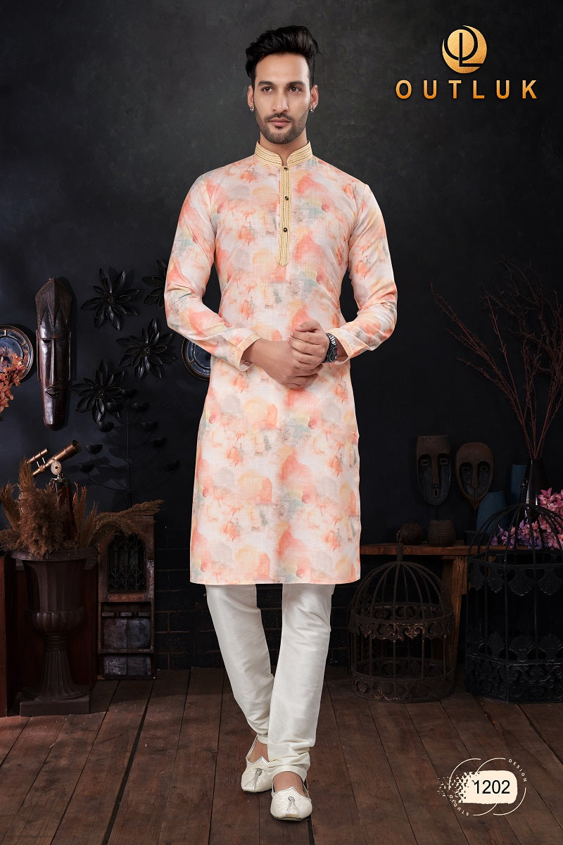 Peach Cotton Mens Kurta Pajama 1202