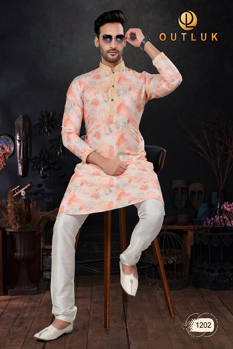 Peach Cotton Mens Kurta Pajama 1202