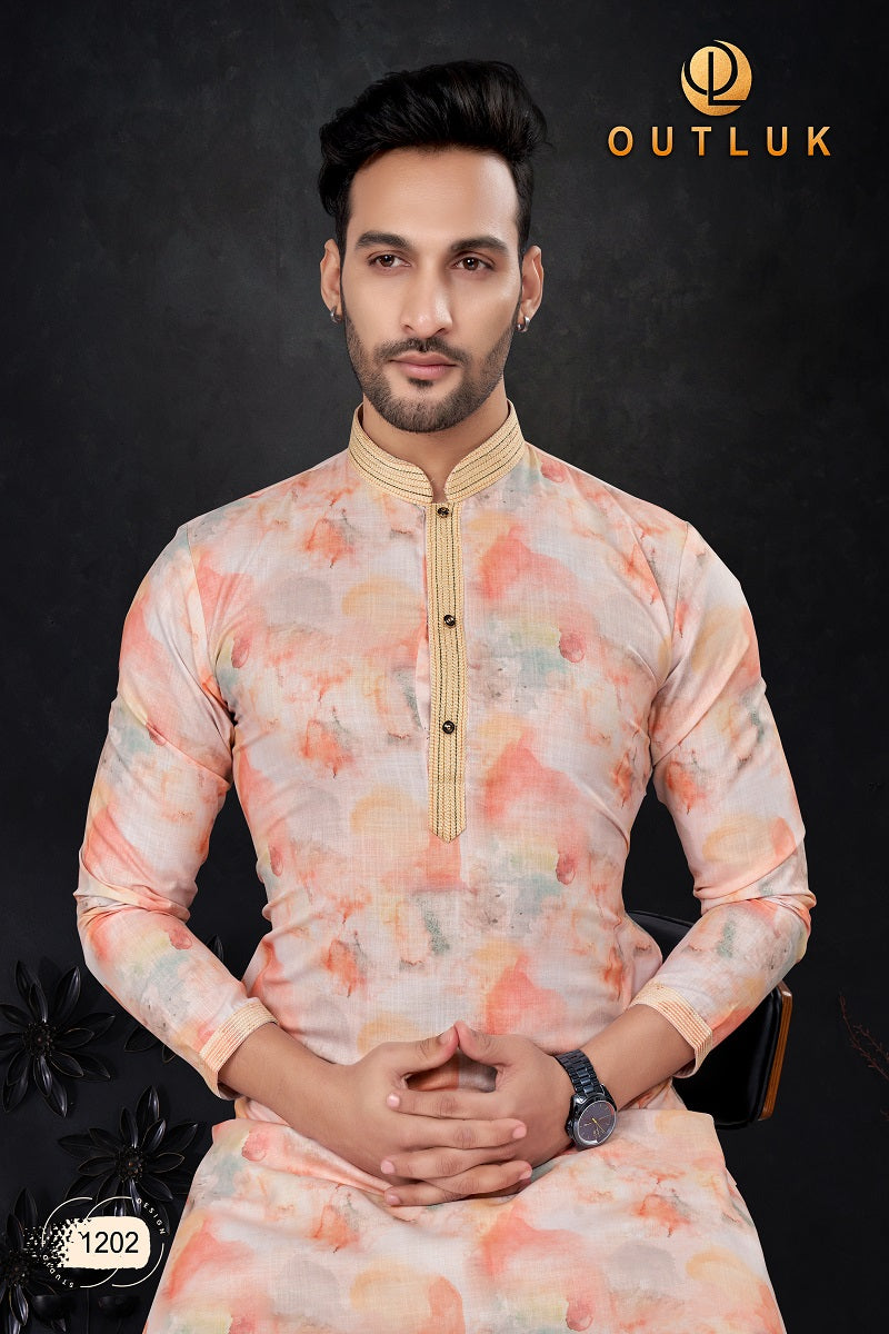 Peach Cotton Mens Kurta Pajama 1202