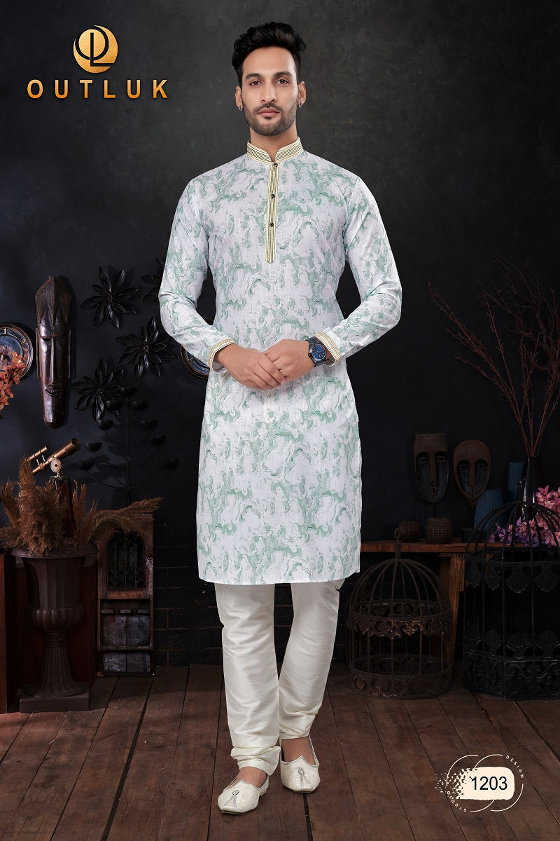 Light Green Cotton Mens Kurta Pajama 1203