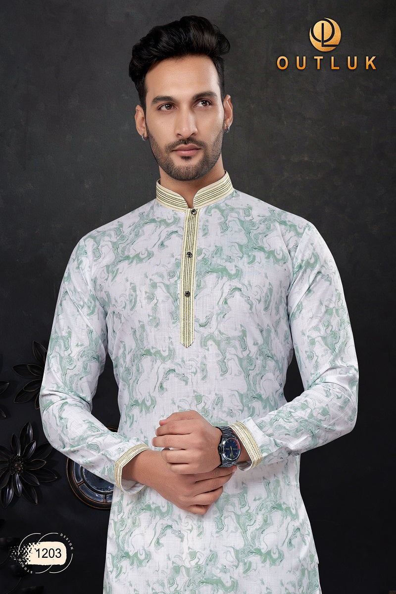 Light Green Cotton Mens Kurta Pajama 1203