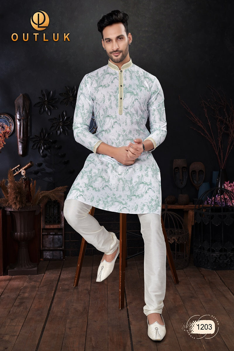 Light Green Cotton Mens Kurta Pajama 1203