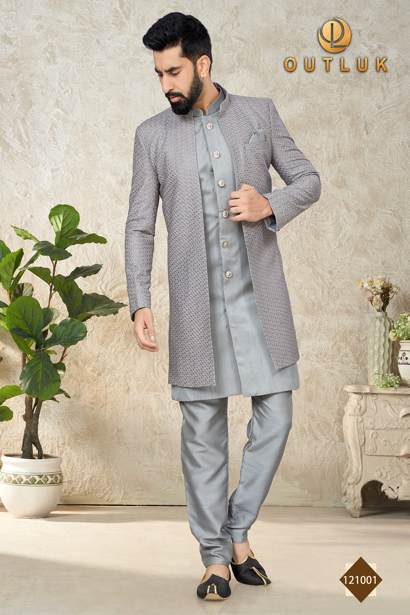 Gray Mataka Silk Mens Indo Western 121001