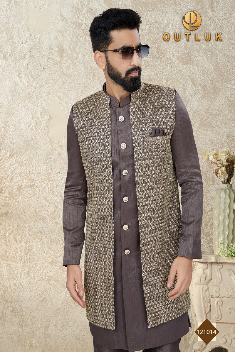 Brown Mataka Silk Mens Indo Western 121014