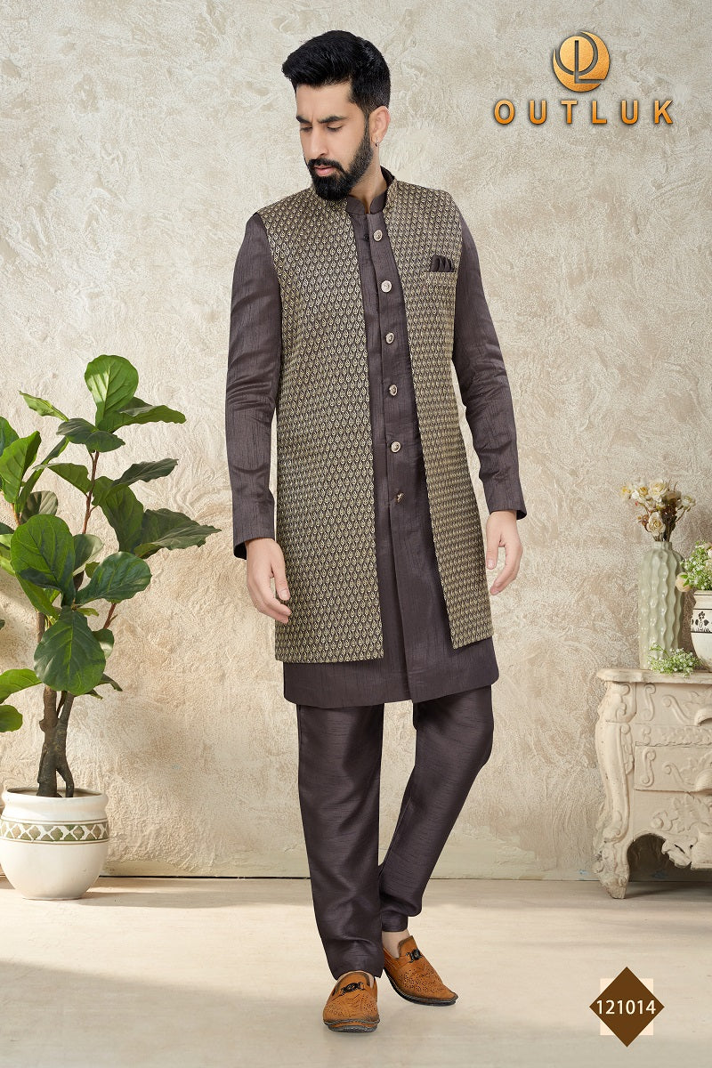 Brown Mataka Silk Mens Indo Western 121014