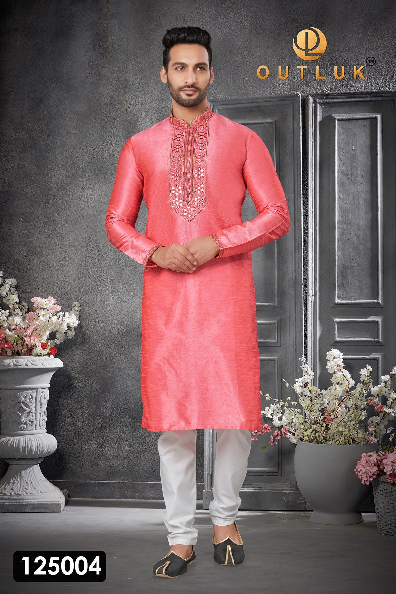 Pink Silk Mens Kurta Pajama 125004