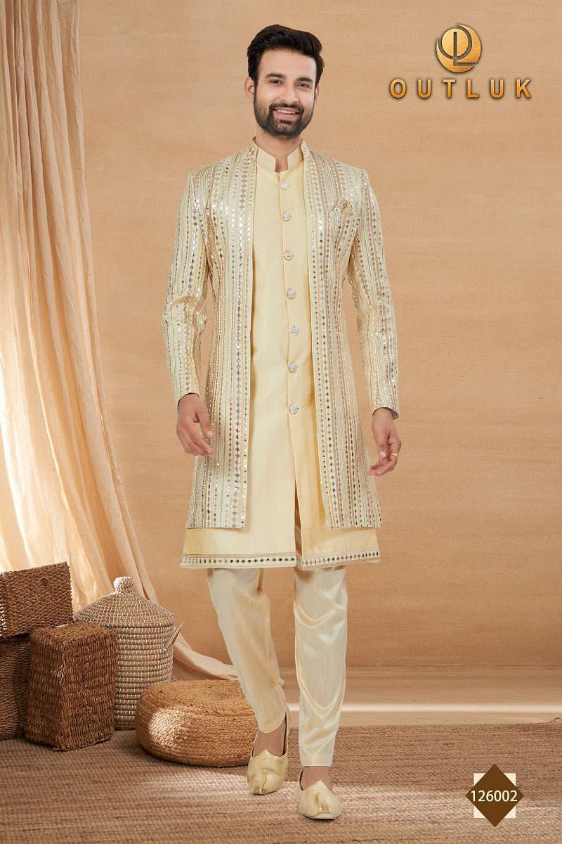 Beige Art Silk Mens Indo Western 126002