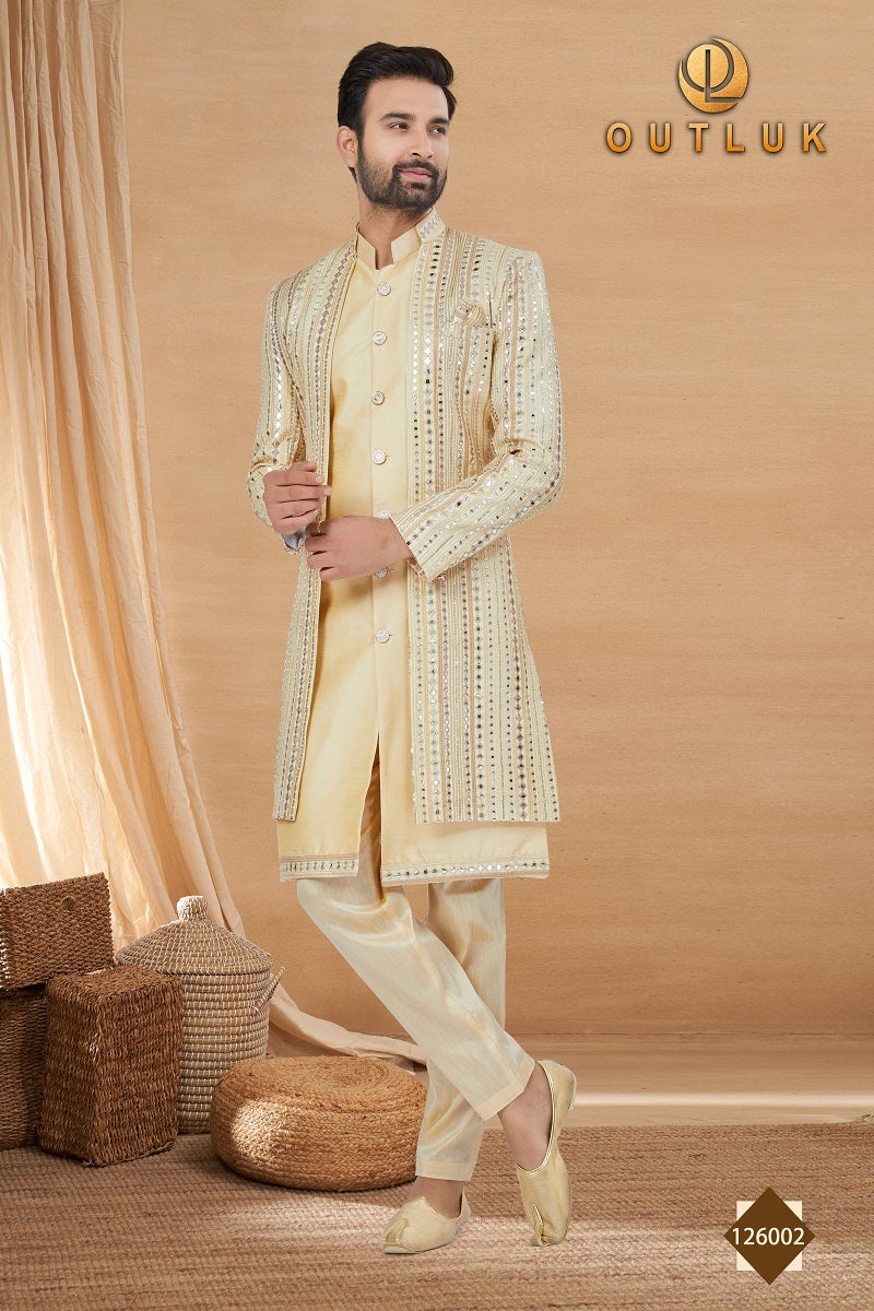 Beige Art Silk Mens Indo Western 126002