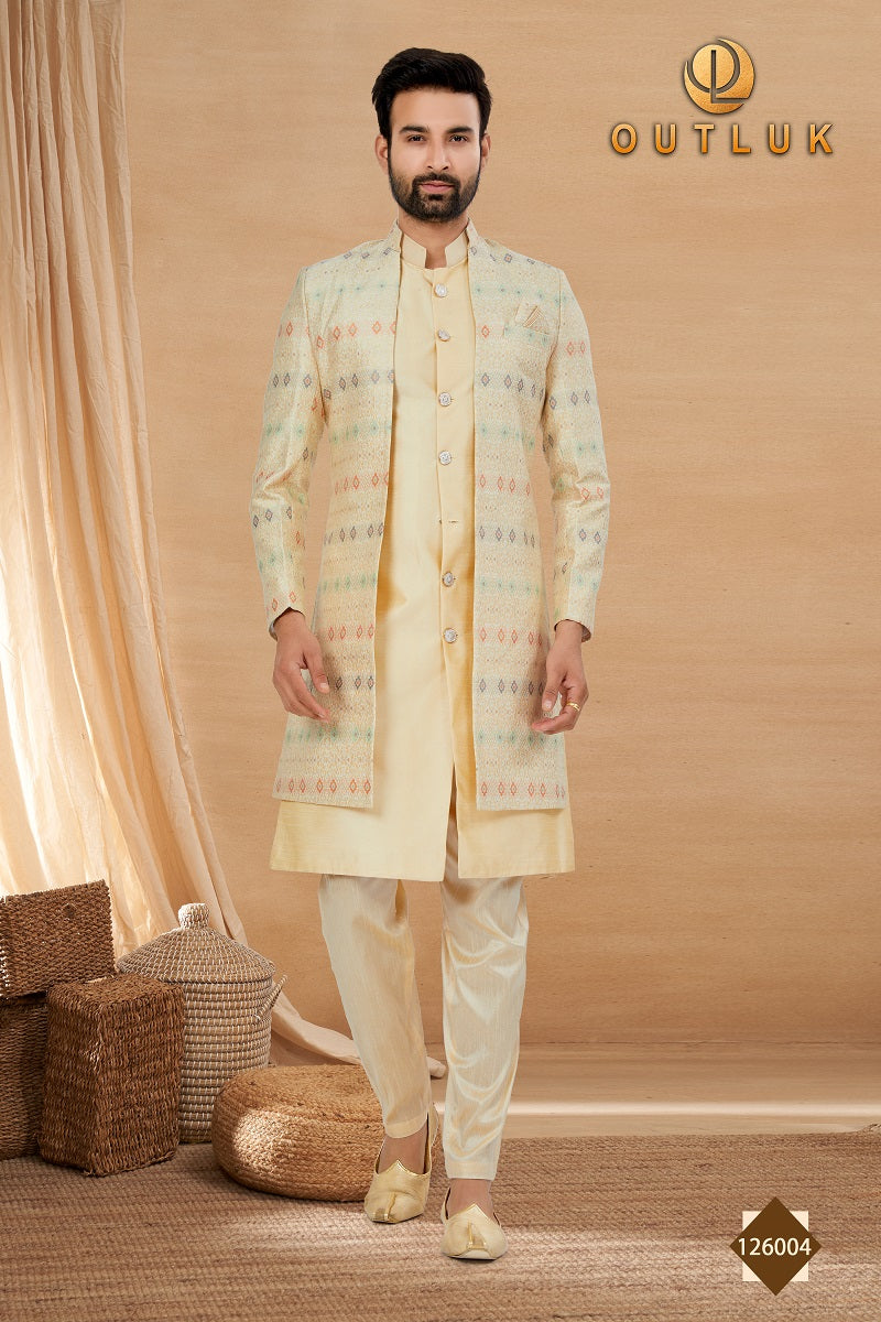 Beige Art Silk Mens Indo Western 126004