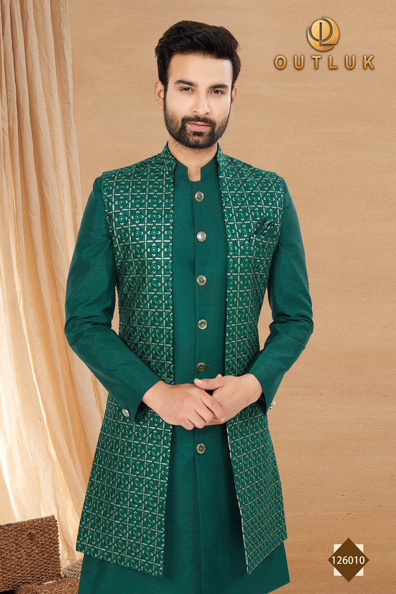 Green Art Silk Mens Indo Western 126010