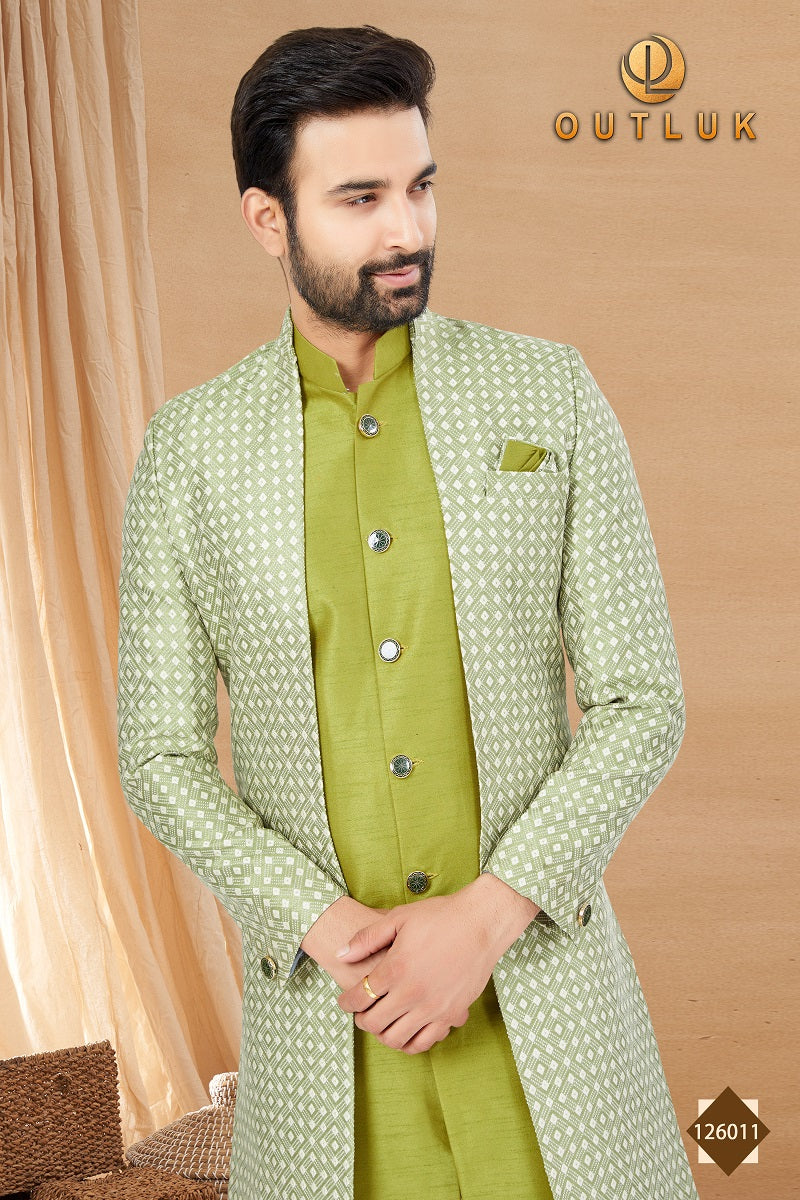 Light Green Art Silk Mens Indo Western 126011