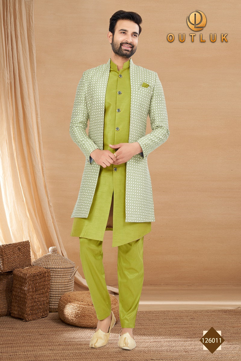 Light Green Art Silk Mens Indo Western 126011