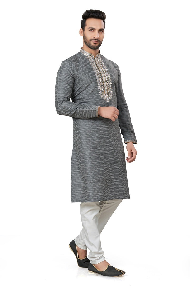 Gray Silk Mens Kurta Pajama 129002