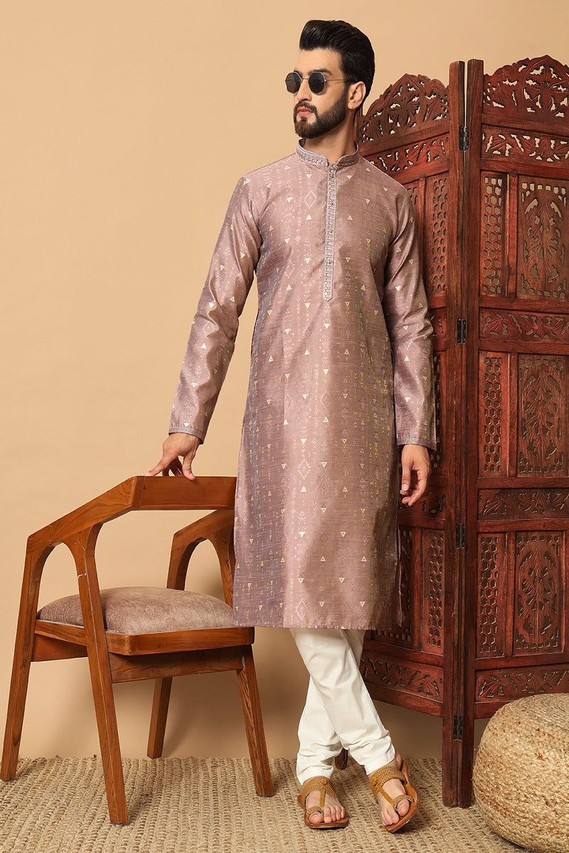 Muave And White Jacquard Mens Kurta Pajama 130001