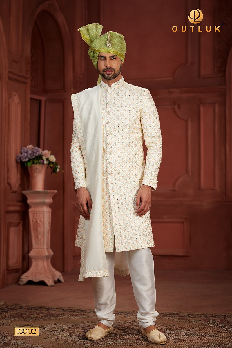 Multi Color Pure Silk Mens Sherwani 13002