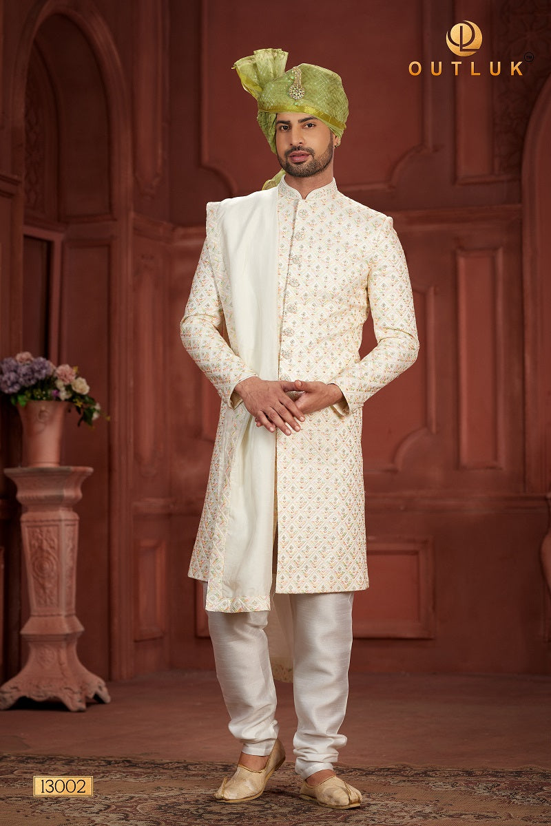 Multi Color Pure Silk Mens Sherwani 13002