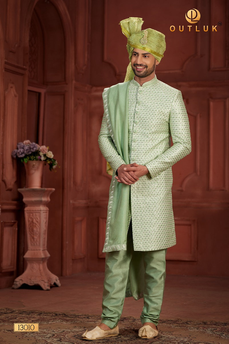 Pista Pink Pure Silk Mens Sherwani 13010