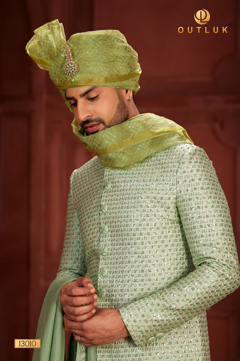 Pista Pink Pure Silk Mens Sherwani 13010