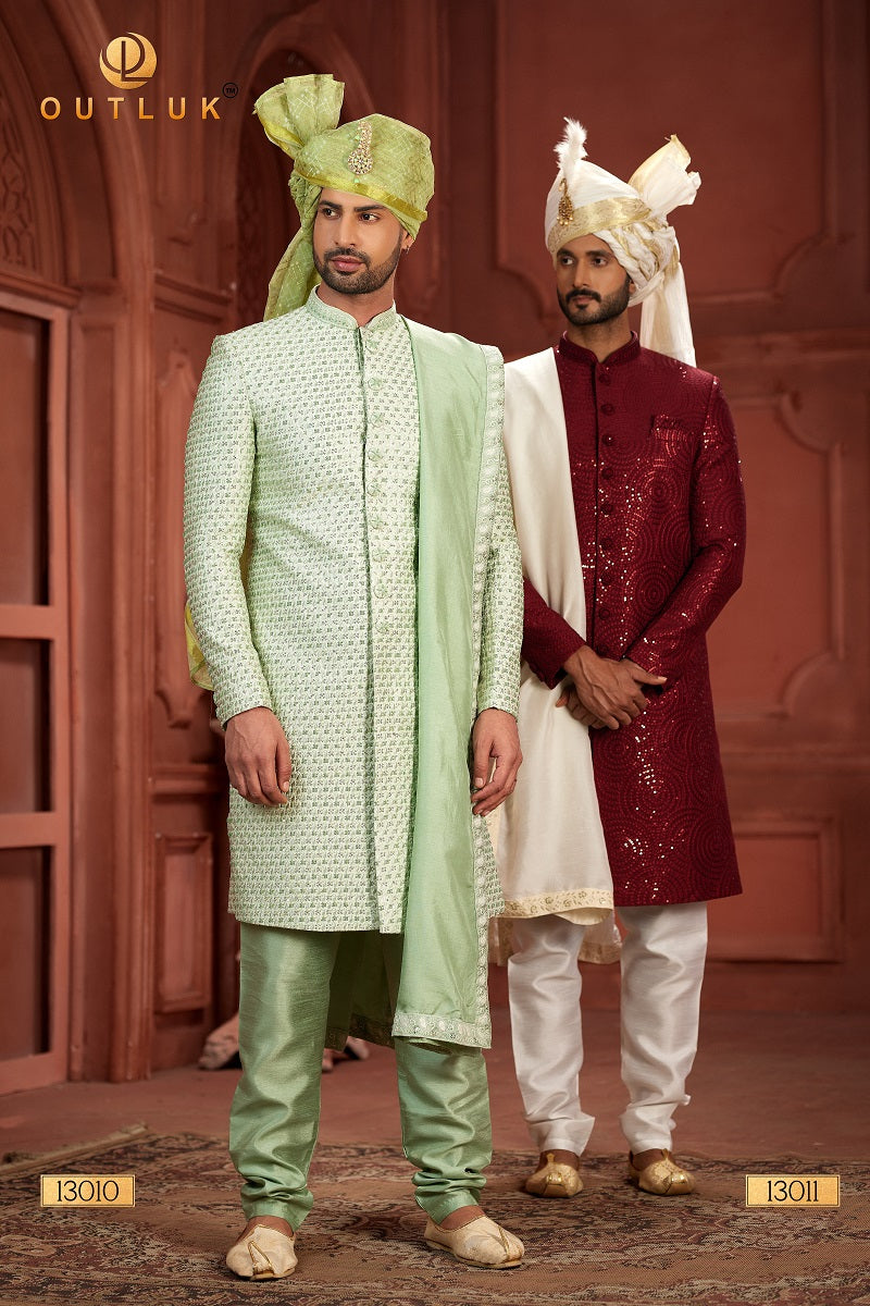 Maroon Pure Silk Mens Sherwani 13011