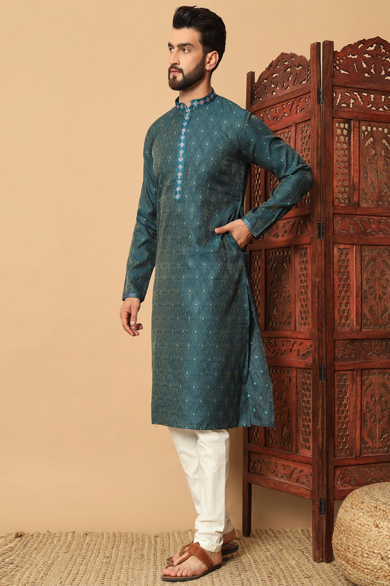 Light Green Jacquard Mens Kurta Pajama 131003