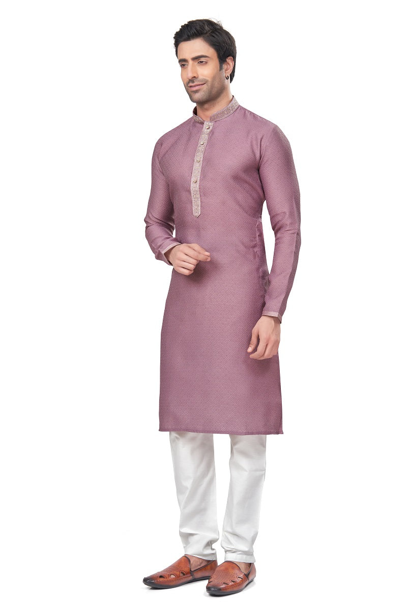 Onion Pink Jacquard Mens Kurta Pajama 131005