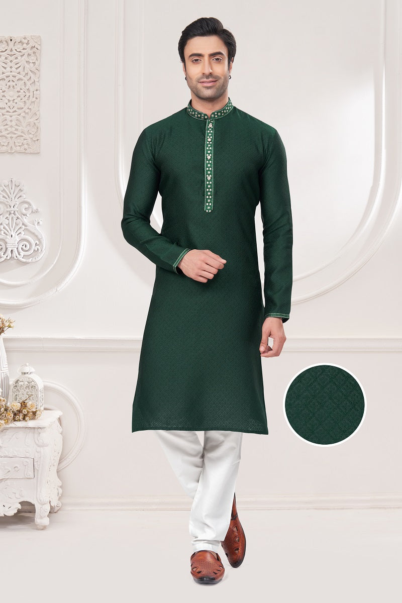 Green Jacquard Mens Kurta Pajama 131006