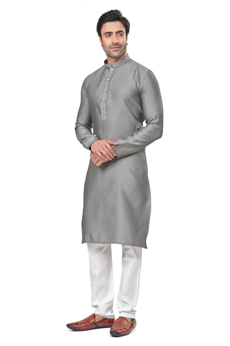 Grey Jacquard Mens Kurta Pajama 131009