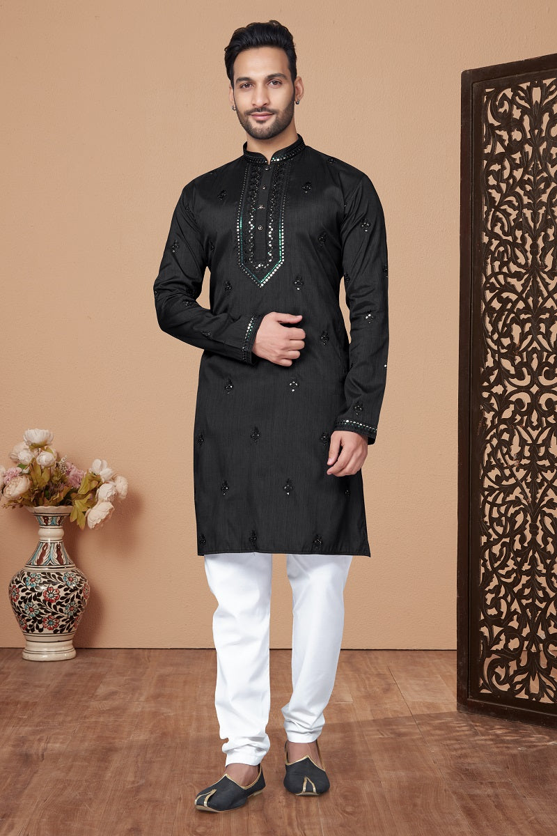 Black Jacquard Mens Kurta Pajama 131011