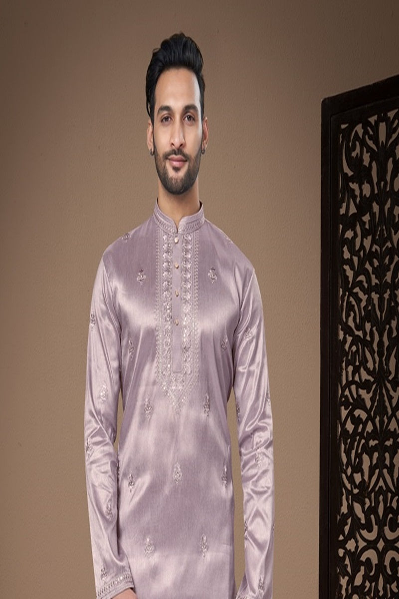 Pastel Purple Jacquard Mens Kurta Pajama 131013