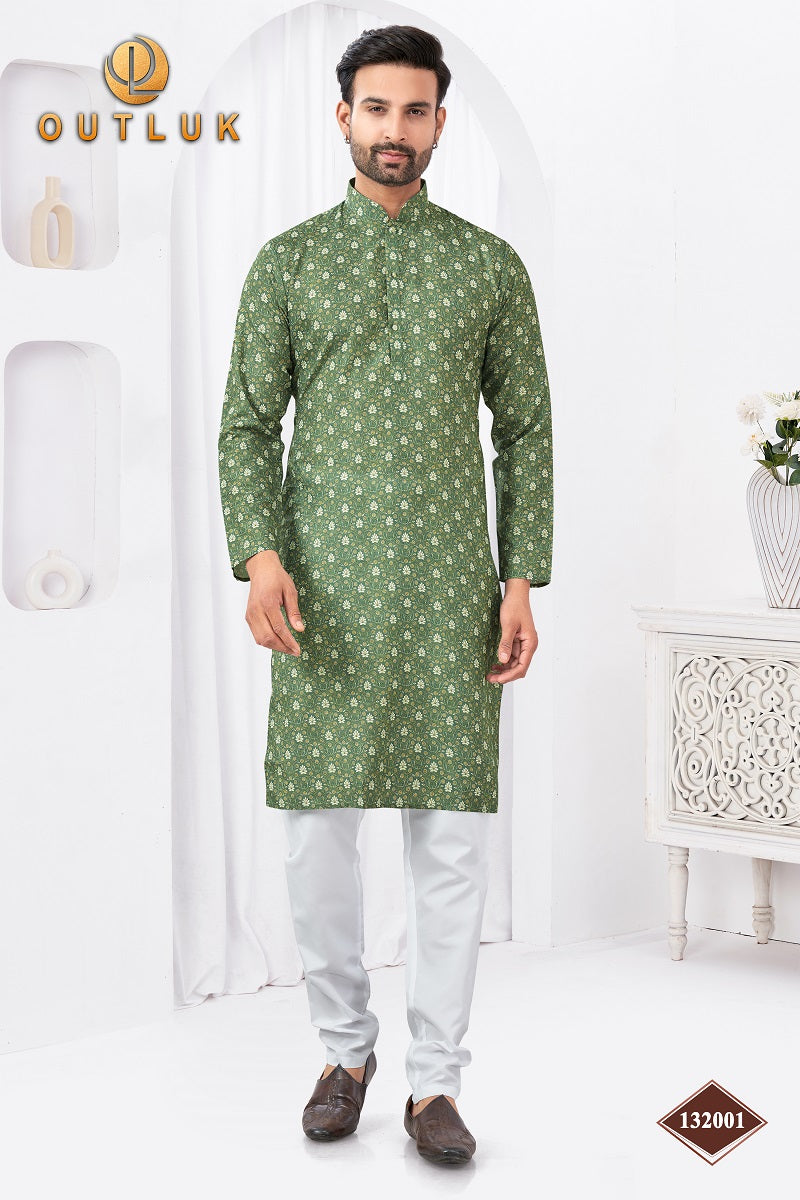 Green Rayon Cotton Mens Kurta Pajama 132001