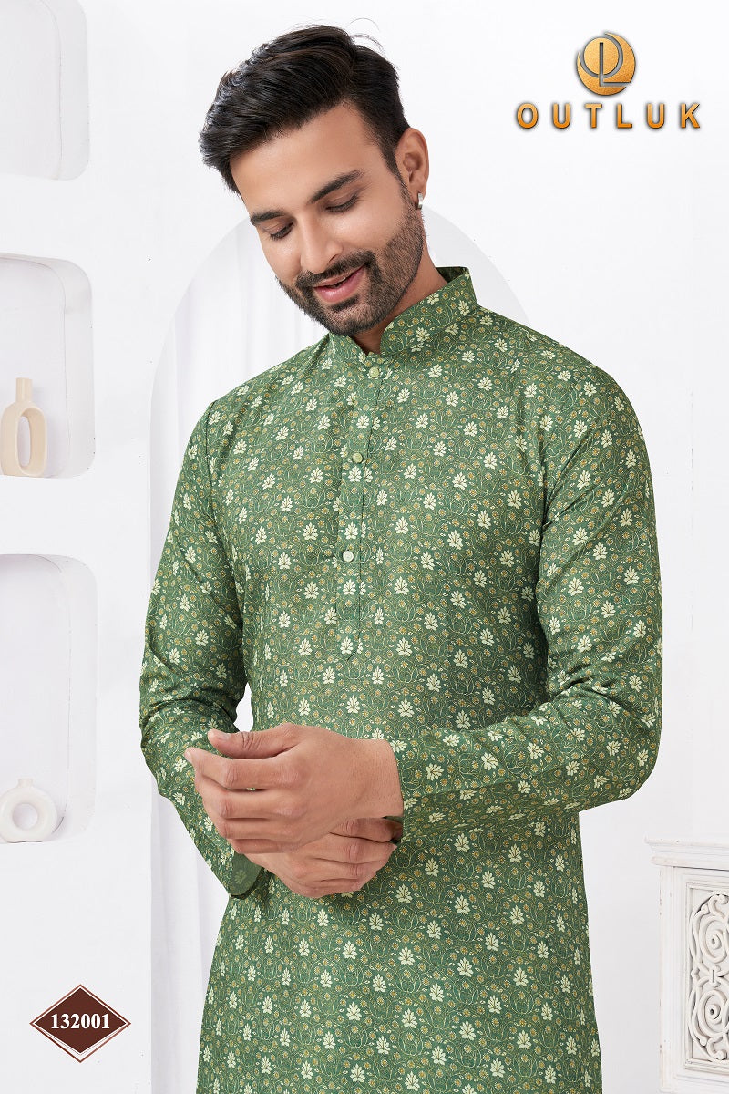 Green Rayon Cotton Mens Kurta Pajama 132001