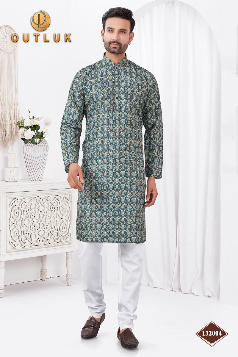 Blue Rayon Cotton Mens Kurta Pajama 132004