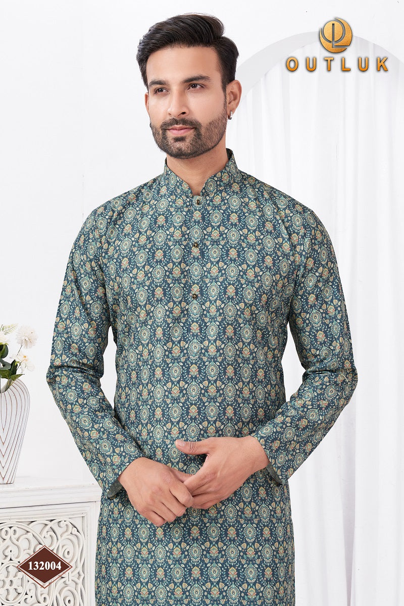 Blue Rayon Cotton Mens Kurta Pajama 132004