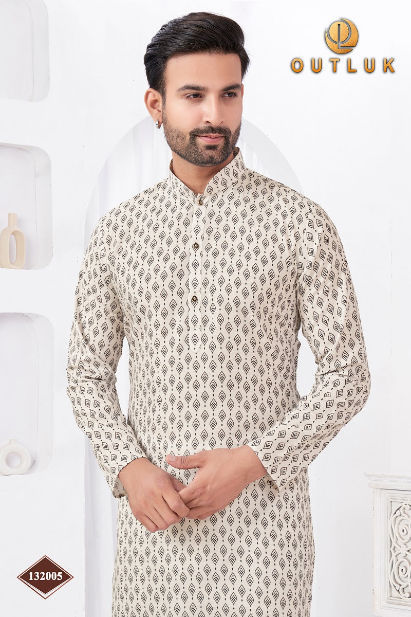 Cream Rayon Cotton Mens Kurta Pajama 132005