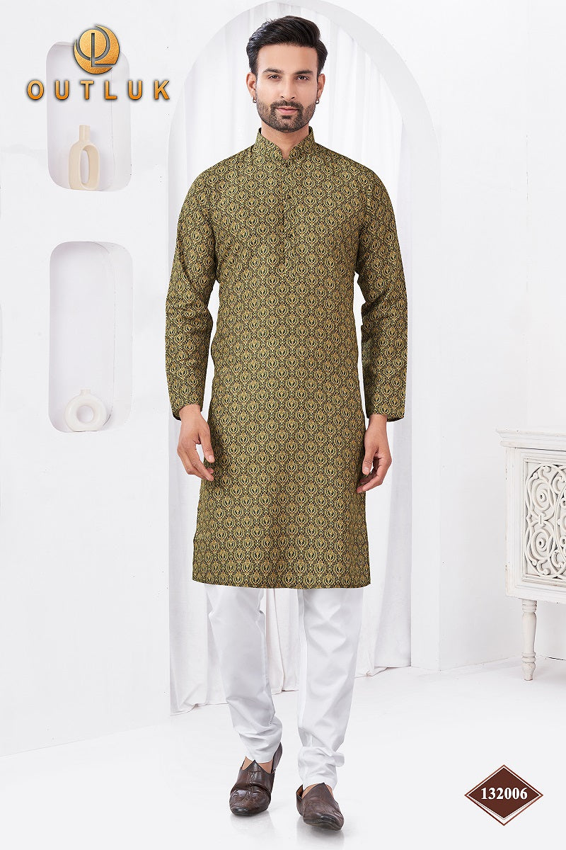 Olive Rayon Cotton Mens Kurta Pajama 132006