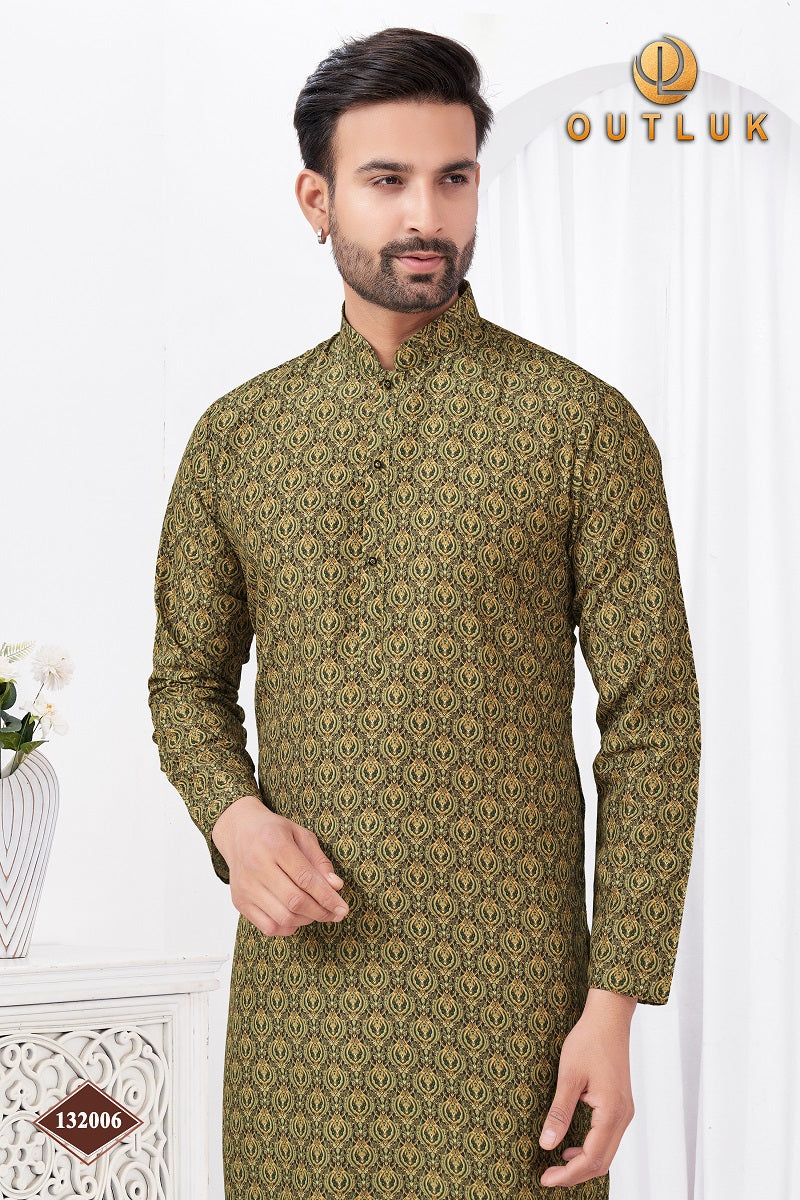 Olive Rayon Cotton Mens Kurta Pajama 132006