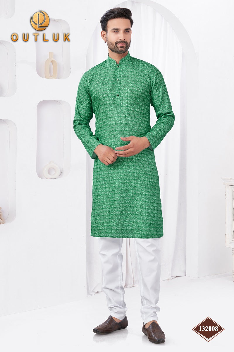 Green Rayon Cotton Mens Kurta Pajama 132008