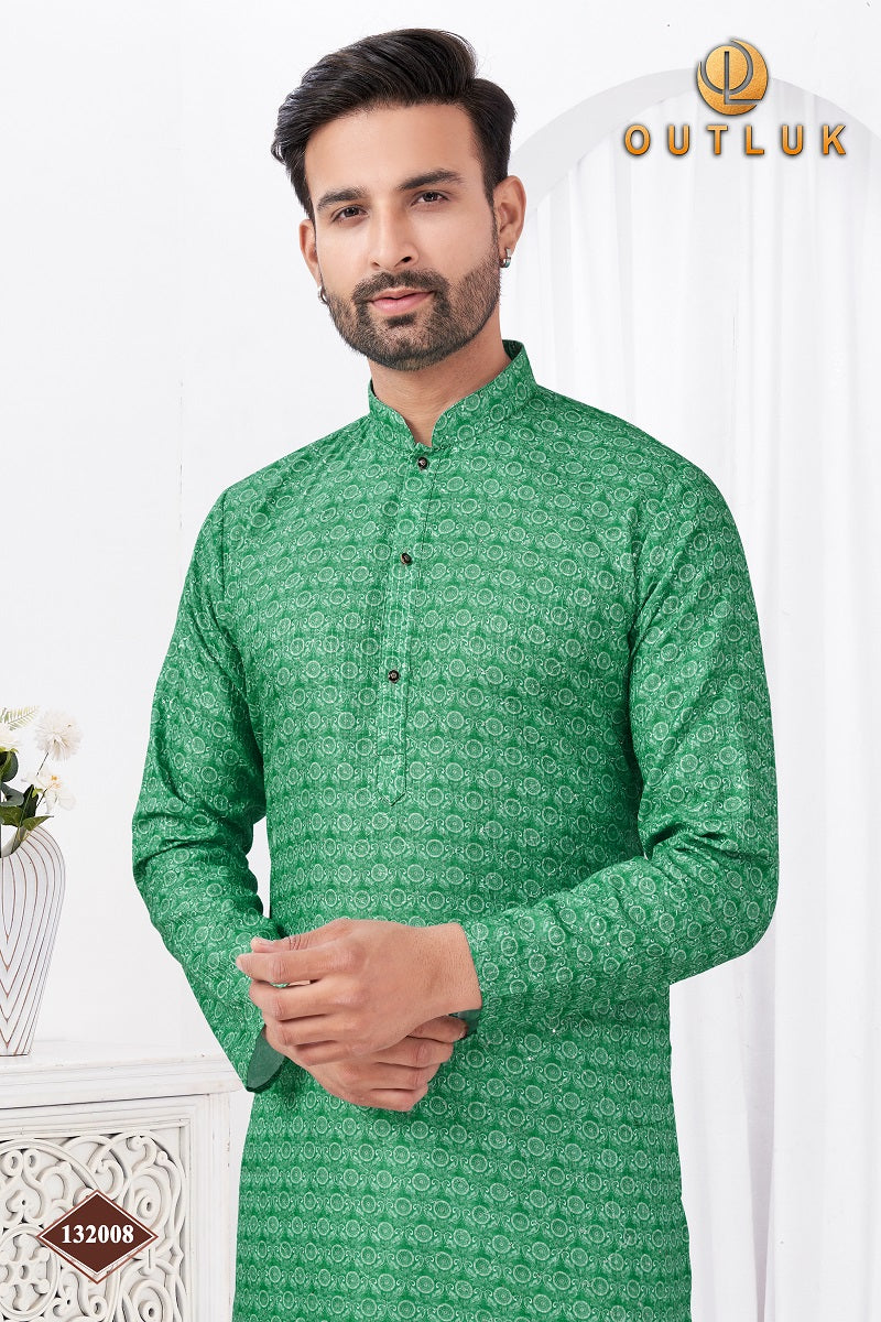 Green Rayon Cotton Mens Kurta Pajama 132008