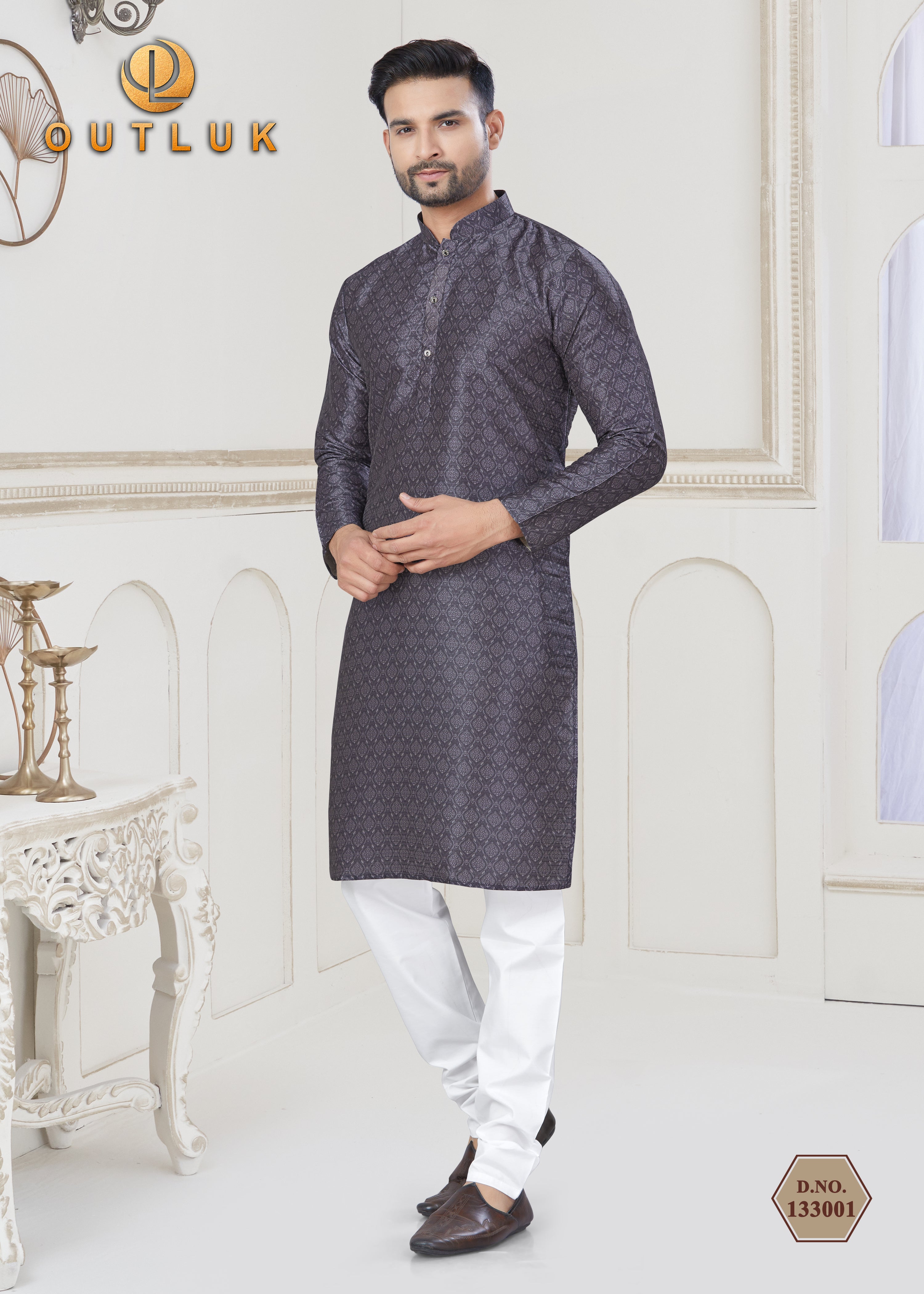 Light Purple Jecquard mens kurta pajama 133001