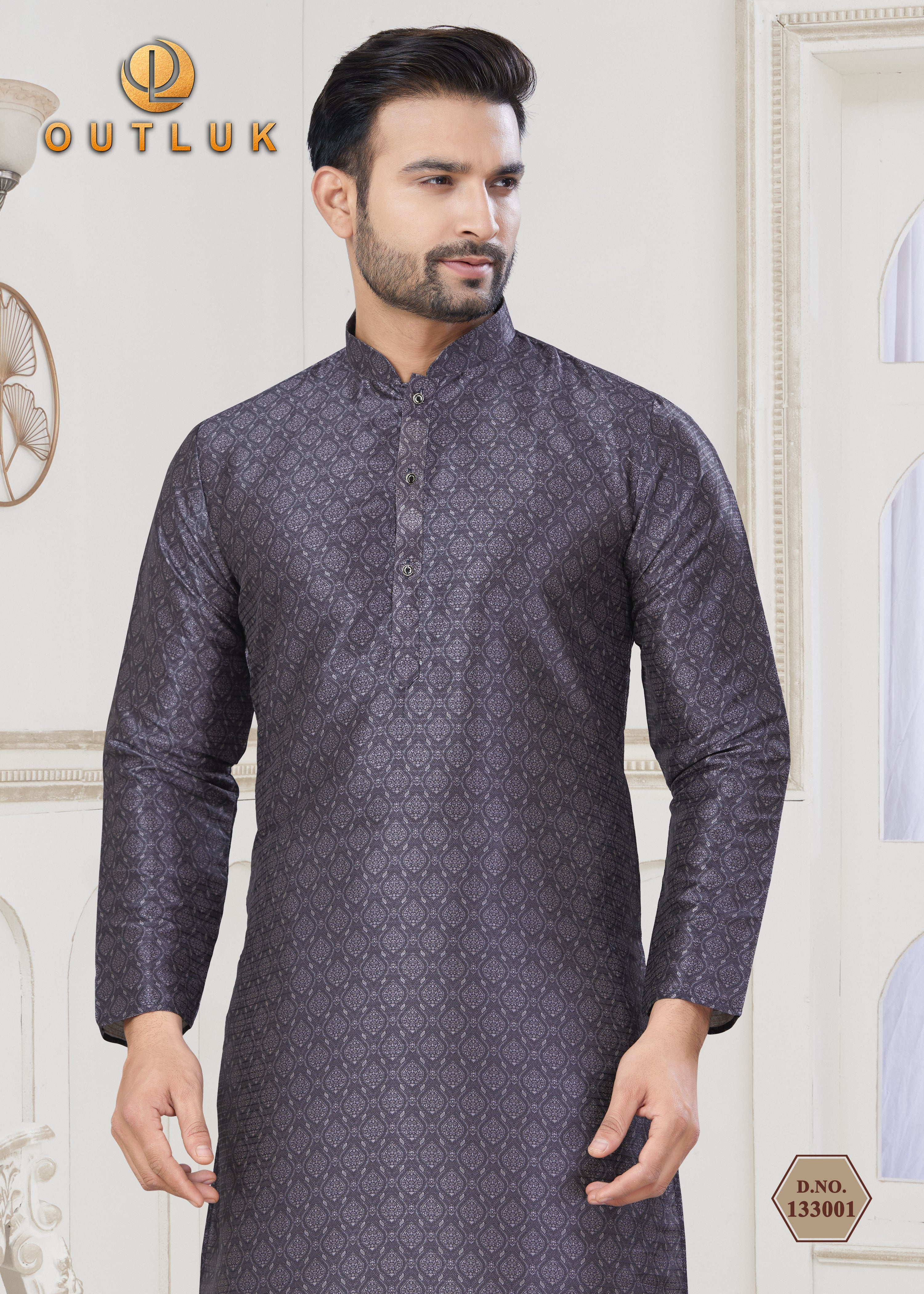 Light Purple Jecquard mens kurta pajama 133001