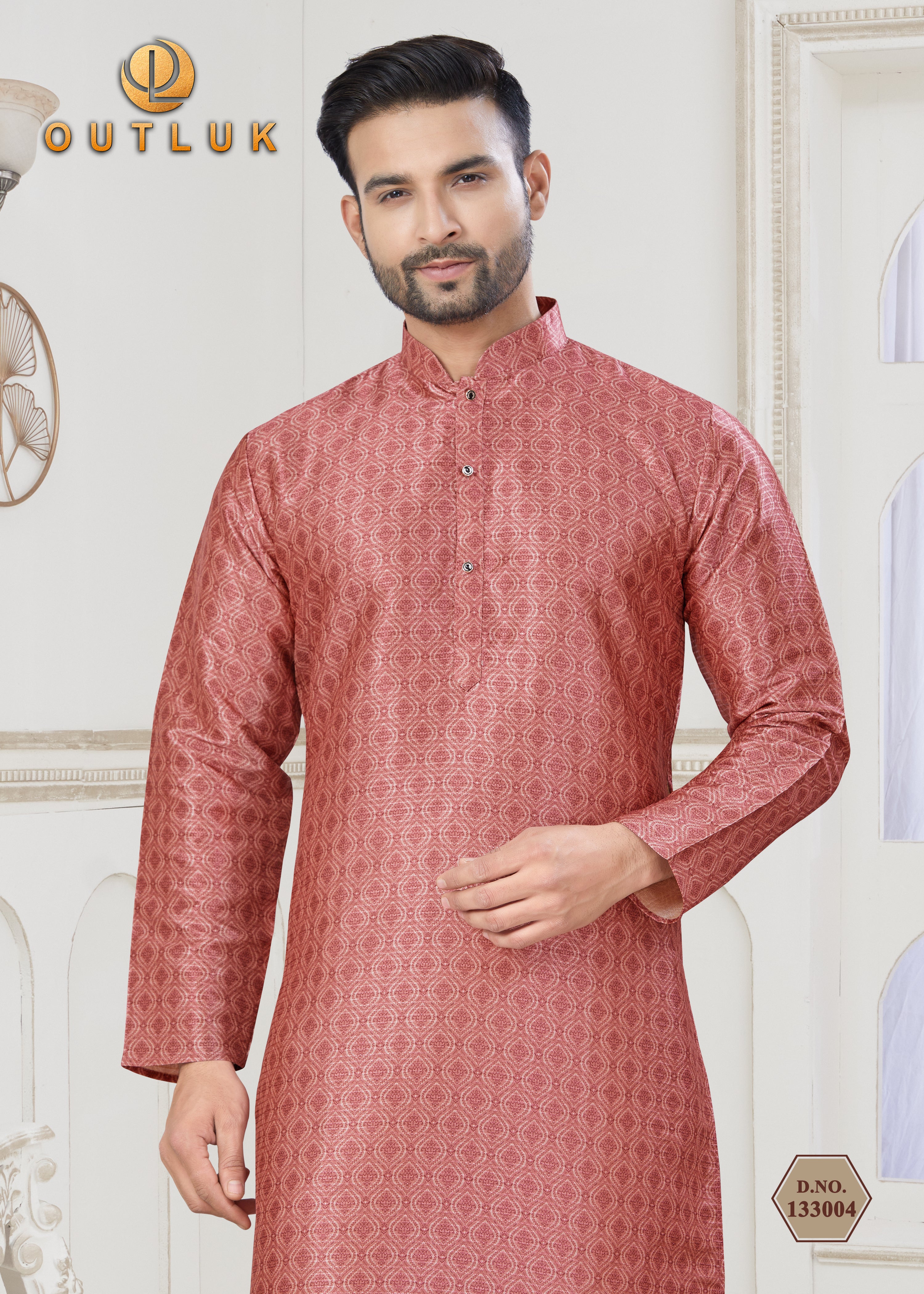 Pink Jecquard Mens Kurta Pajama 133004