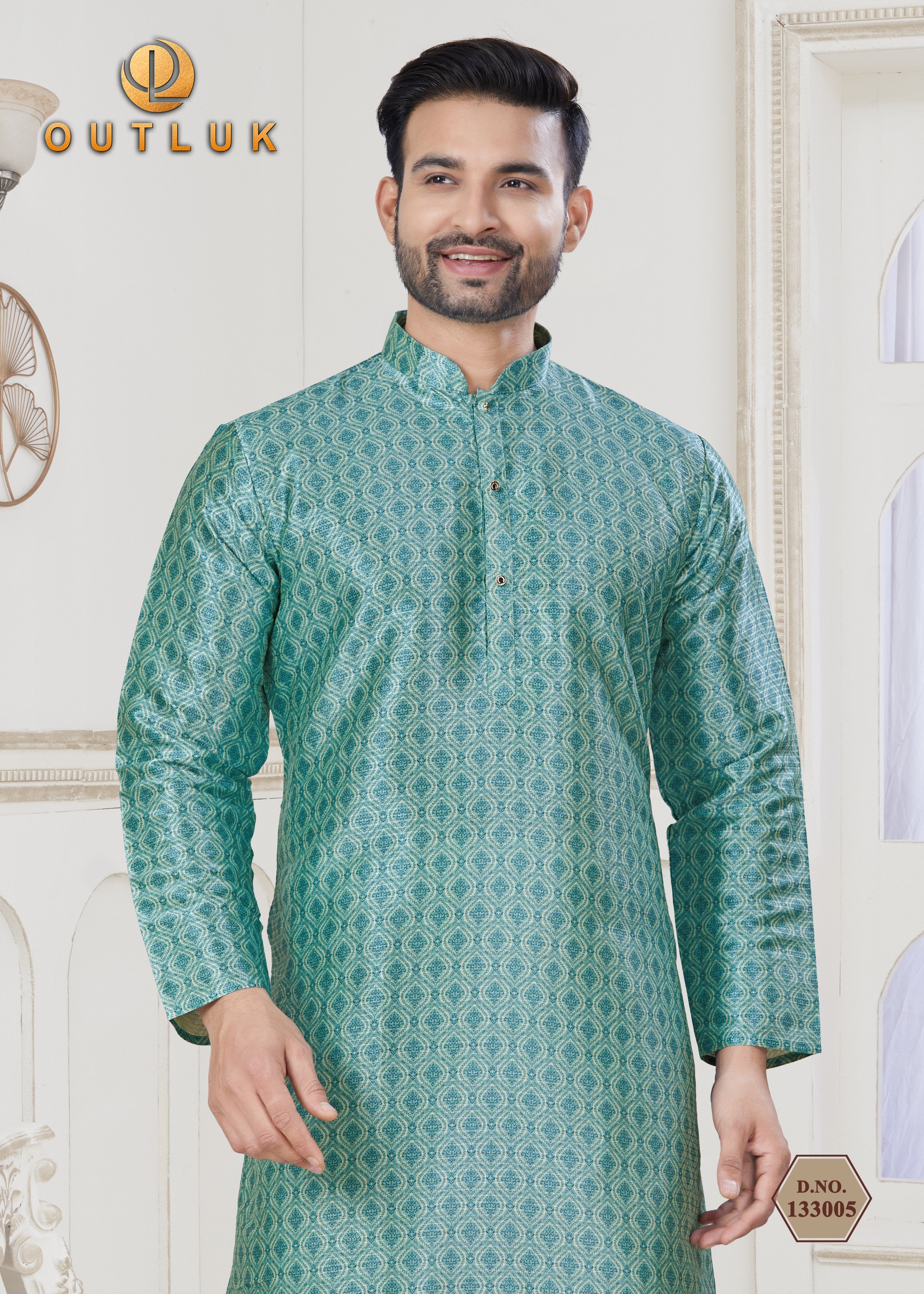 Blue Jecquard Mens Kurta Pajama 133005