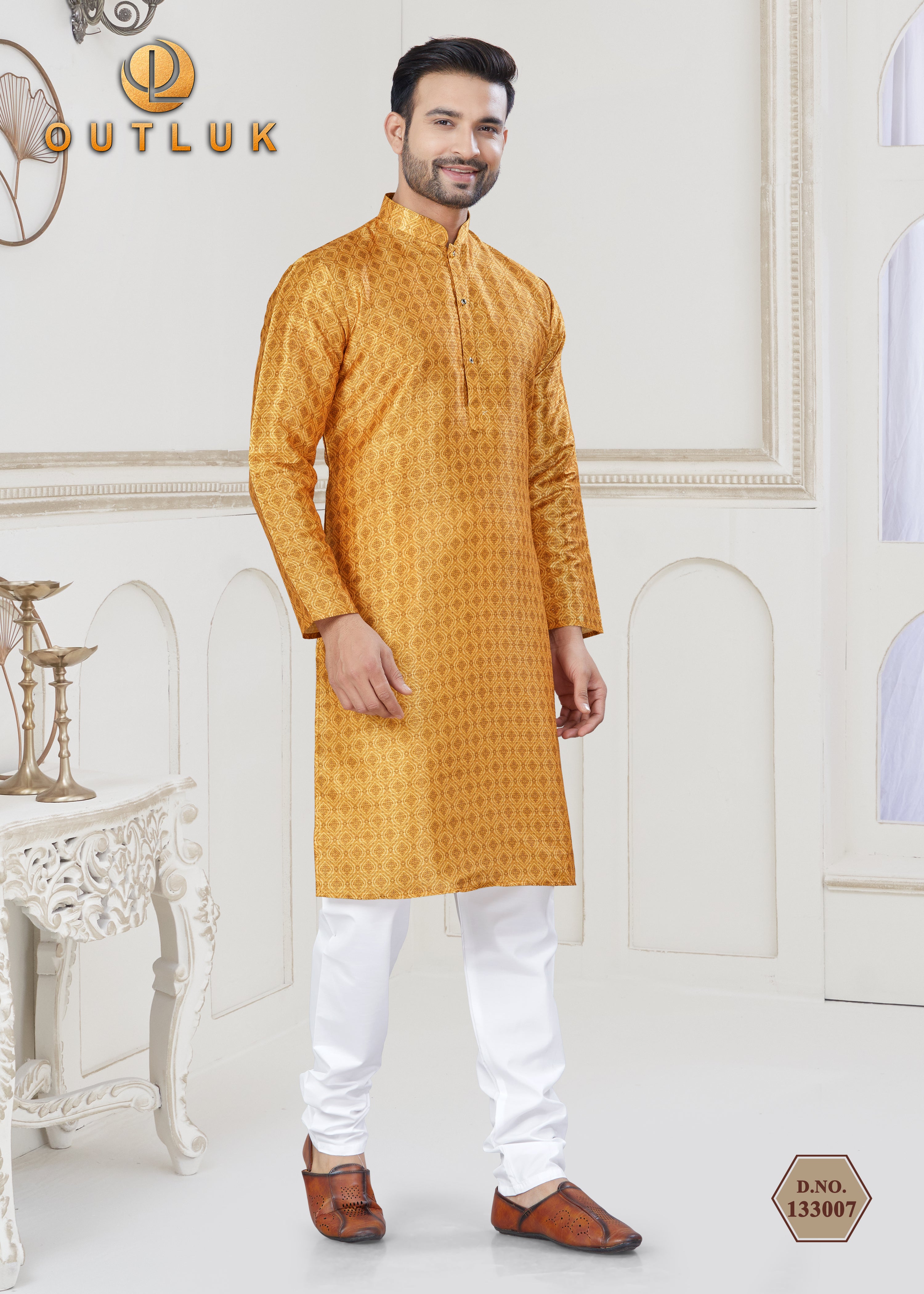 Golden Jecquard Mens Kurta Pajama 133007