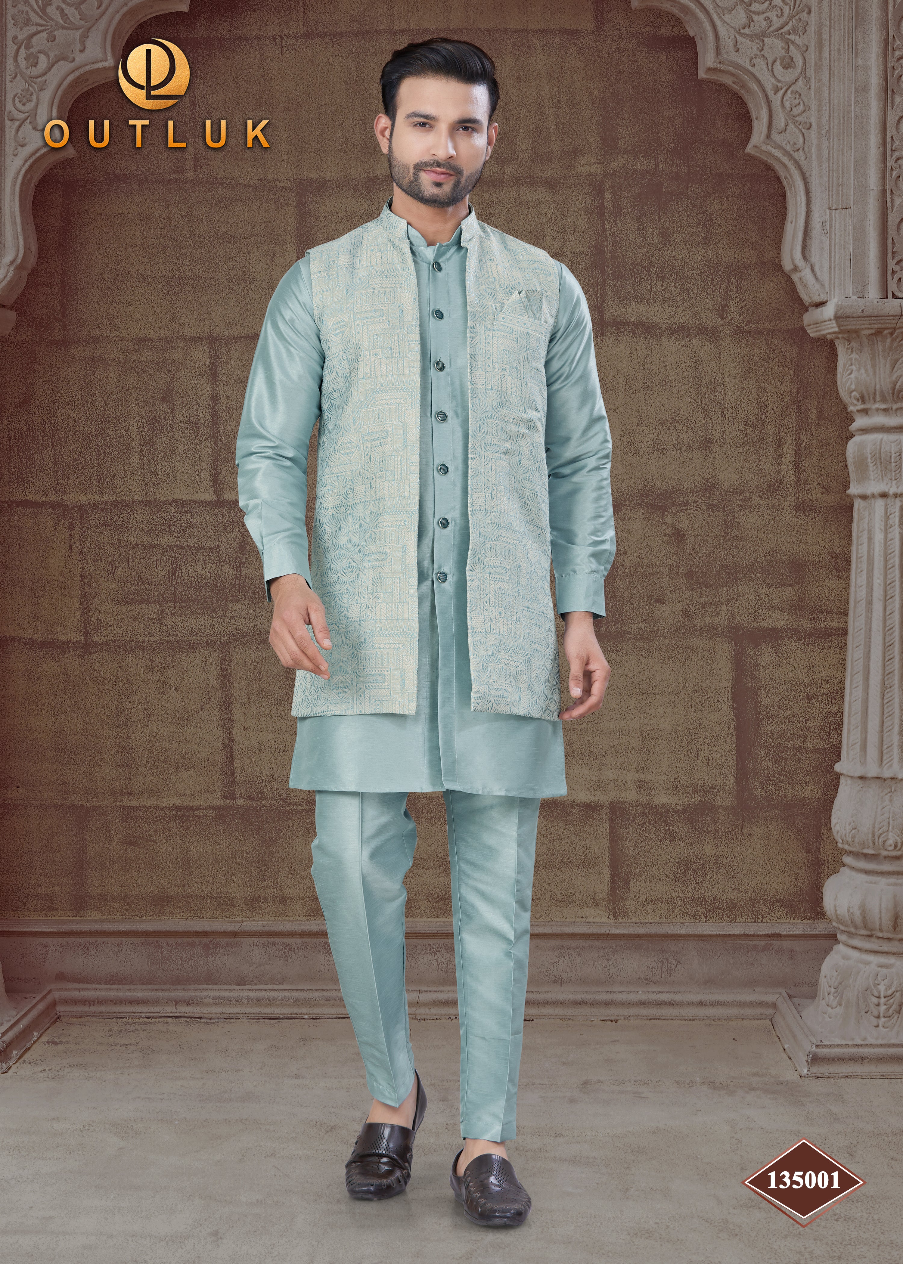 Sky Blue Silk Mens Indo Western 135001