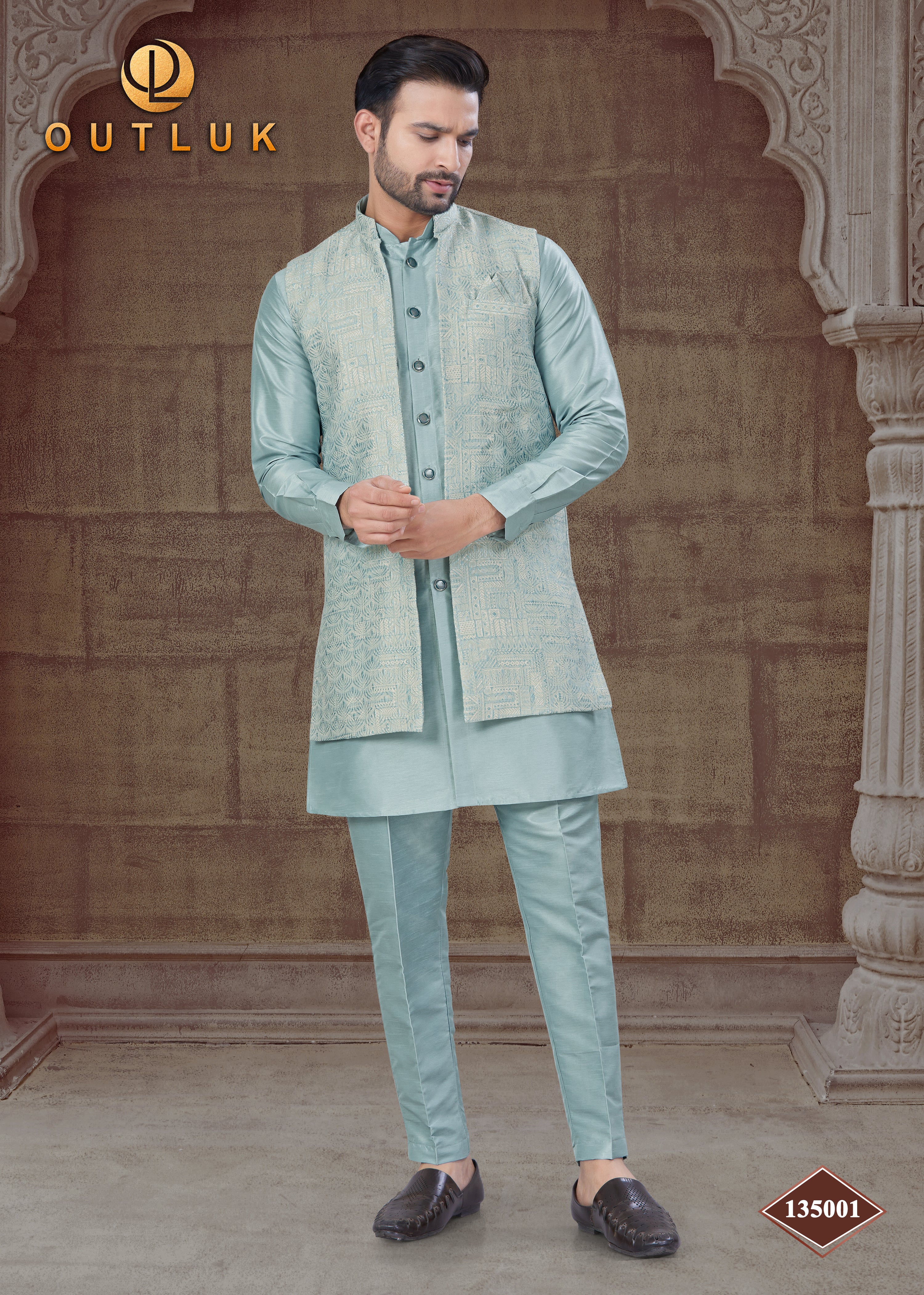 Sky Blue Silk Mens Indo Western 135001